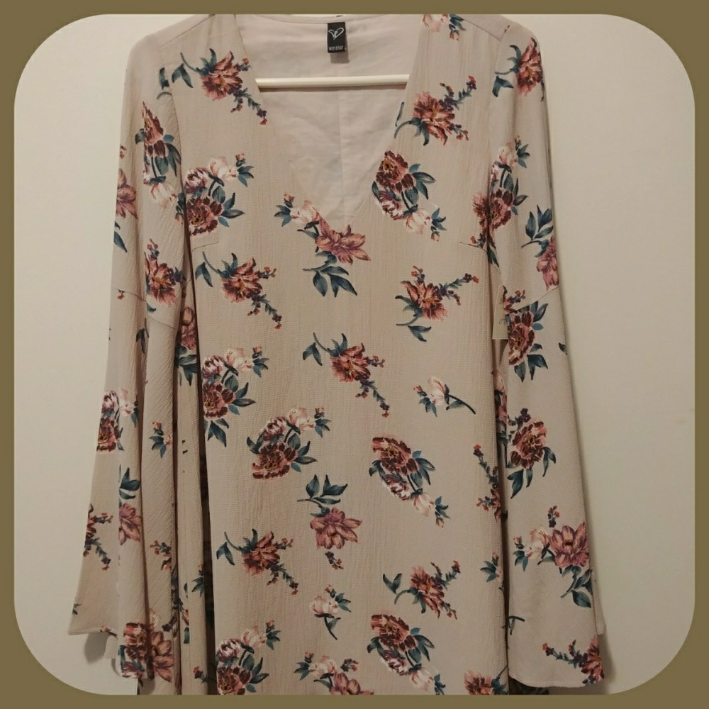 Windsor Tan and Pink Floral Long Sleeve Tunic